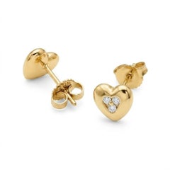 Tiffany & Co. 18 Karat Yellow Gold Puffed Heart & Natural Diamond Stud Earrings