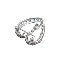 14K White Gold Retro Heart Diamond Dangle Brooch Pendant, 1.50 CTW