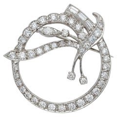 14 Karat White Gold 1.50 Carat Natural Diamond Circle Pin Brooch