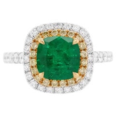 Certified Colombian Emerald Yellow Diamond White Diamond 18K Engagement Ring