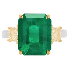 3,86 ct Emeraude Colombienne Jaune Diamant Classique Bague certifiée en or 18K