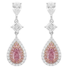 Pendientes en forma de gota con diamantes en forma de pera de color rosa violáceo intenso certificados por el GIA