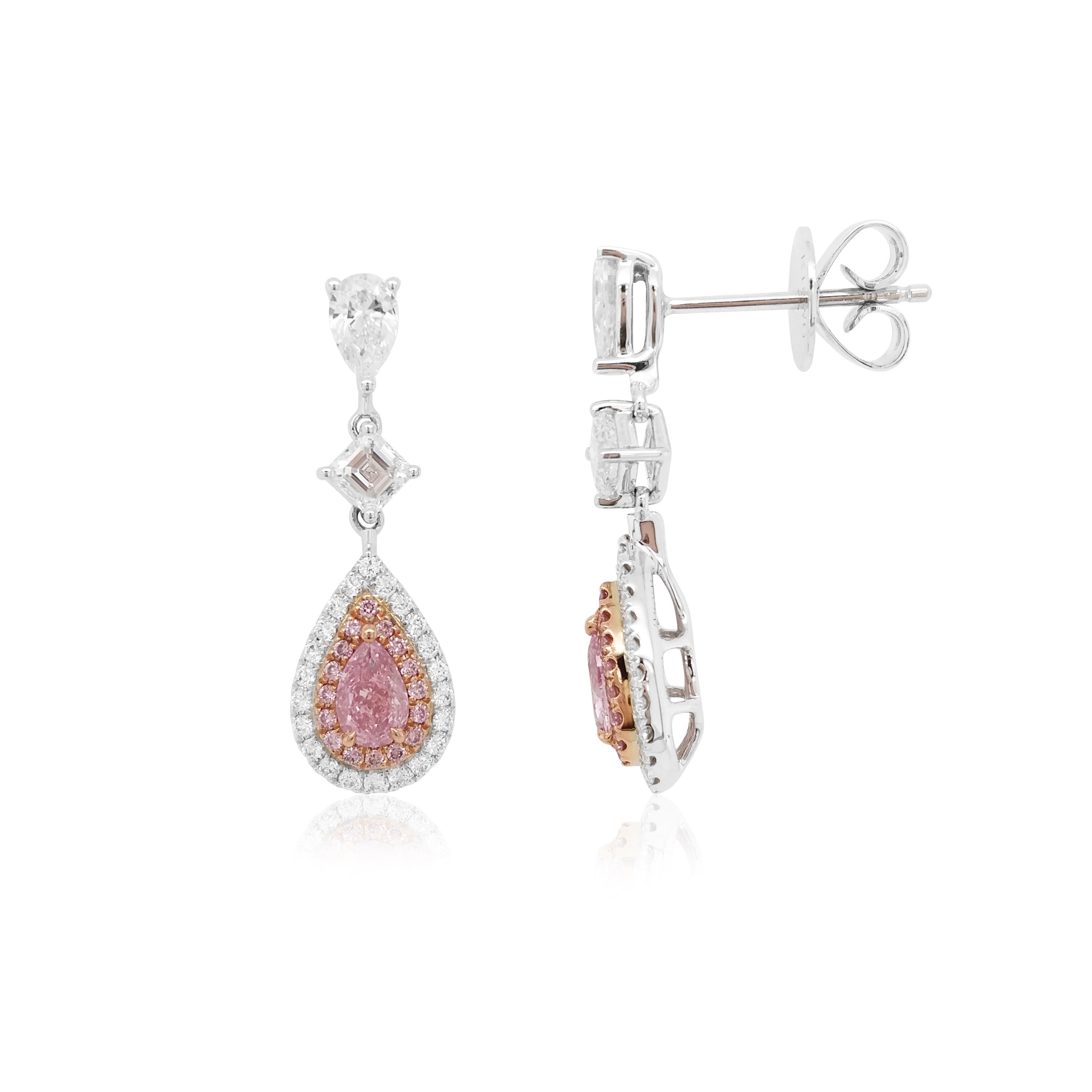 Contemporaneo Orecchini a goccia con diamanti Pear Shape Fancy Intense Purplish Pink certificati GIA in vendita