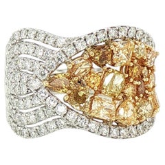 Bague certifiée IGI, sertie de diamants naturels de couleur fantaisie, en or 18 carats