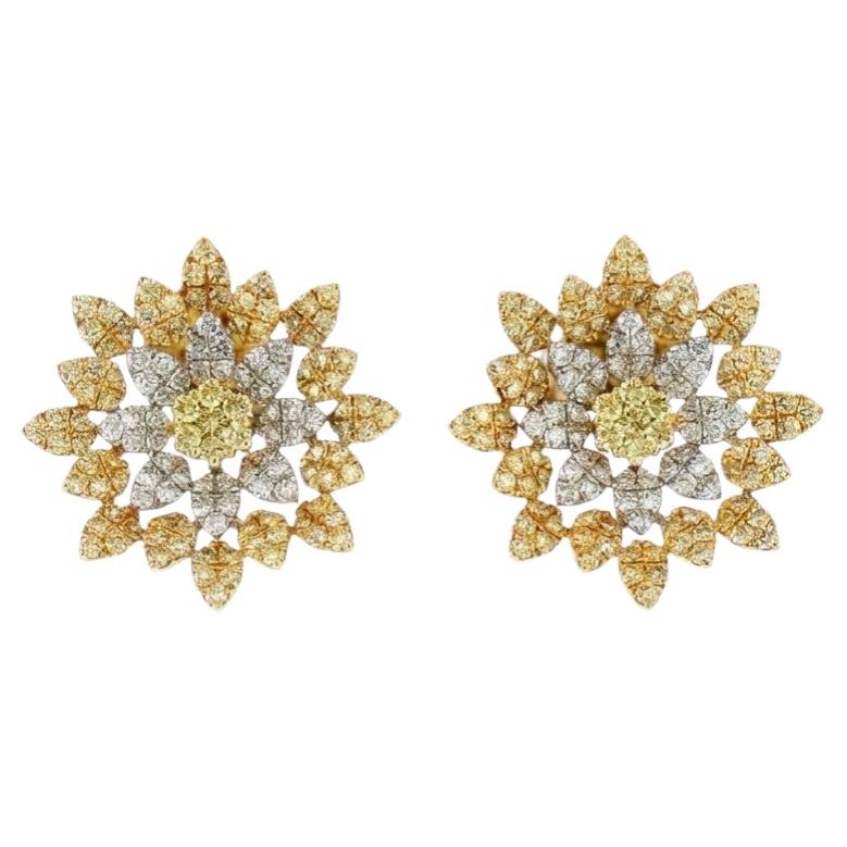 Pendientes con diamantes amarillos naturales certificados por IGI y diamantes blancos, en oro de 18 quilates
