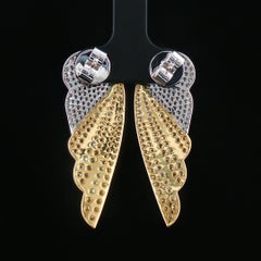 Pendientes colgantes contemporáneos de oro de 18 quilates con diamantes redondos amarillos y blancos de 3,75 ct