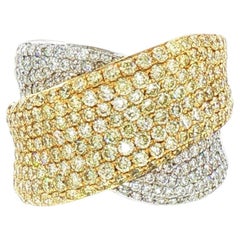 Bague cocktail en or 18 carats, sertie de diamants jaunes naturels certifiés IGI et de diamants blancs
