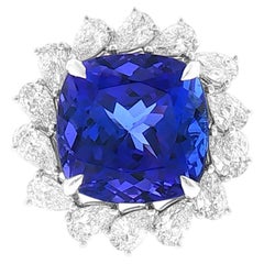 Cushion-Cut 8.32ct Tanzanite and Diamond Cocktail Halo Modern Ring in 18K Gold