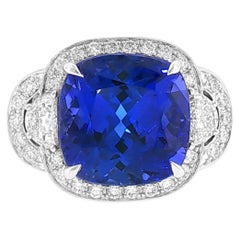 Cushion-Cut 11.19ct Tanzanite & 2.12ct Diamond Cocktail Modern Ring in 18K Gold