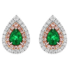 Moderner Ohrring aus 18-karätigem Gold mit einem kolumbianischen Smaragd im Birnen-Schliff (1,34 Karat) und einem rosa Diamanten