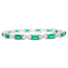 Emerald Cut 5.1ct Colombian Emeralds and Marquise White Diamonds Modern Bracelet