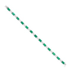 Emerald Cut 5.1ct Colombian Emeralds and Marquise White Diamonds Modern Bracelet