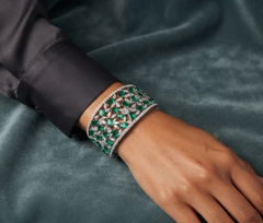 15.78ct Colombian Emeralds and Rosecut White Diamonds Contemporary Bangle