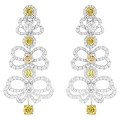 Round cut 5.93 ct Fancy Color & White Diamonds Contemporary Earrings in 18K Gold