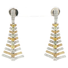 Round cut 2.94 ct Fancy Color & White Diamonds Contemporary Earrings in 18K Gold