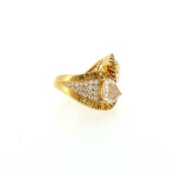 4ct Rose cut Yellow diamonds and round yellow and white Diamonds Ring 18K Gold