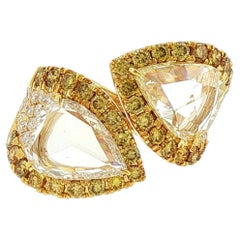 4ct Rose cut Yellow diamonds and round yellow and white Diamonds Ring 18K Gold