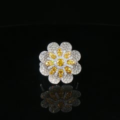 Anillo contemporáneo de oro de 18 quilates con diamantes amarillos y blancos de corte redondo, de 1,9 quilates
