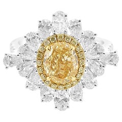 GIA 1.50ct Oval Fancy Yellow Diamond and White Diamond Engagement Ring 18K Gold