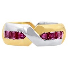 Oscar Heyman Gold and Platinum Square Ruby Band Ring, sz. 6