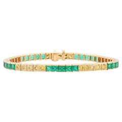 Oscar Heyman - Bracelet de tennis en or jaune, diamants fantaisie et émeraudes
