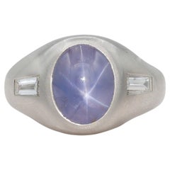 Anillo de hombre de Oscar Heyman, de platino, con un zafiro estrella de Ceilán de 7,91 ct y diamantes