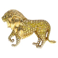 Oscar Heyman 18k Gold & Fancy Yellow Diamond 'Prowling Lion' Brooch
