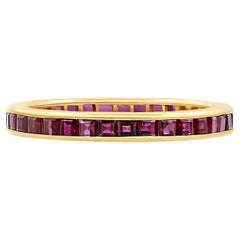Oscar Heyman 18k Yellow Gold 2.5mm Square Ruby Band Ring sz 6.25