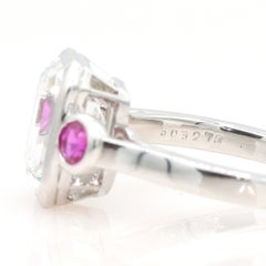 Oscar Heyman Bezel Set 3.22ct H/IF Emerald Cut Diamond Ring with Pink Sapphires