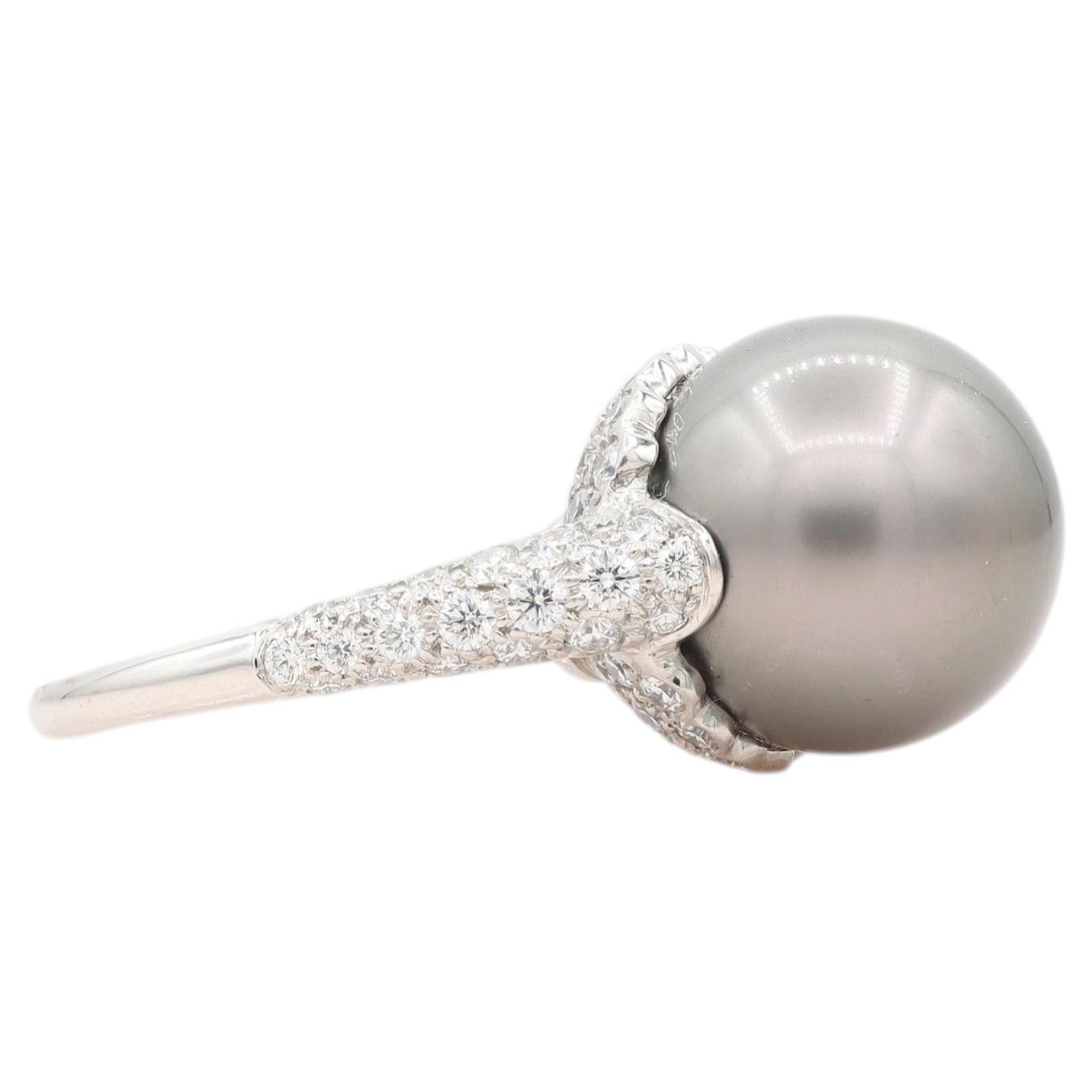 Oscar Heyman, bague en platine, perle de Tahiti et diamant en vente