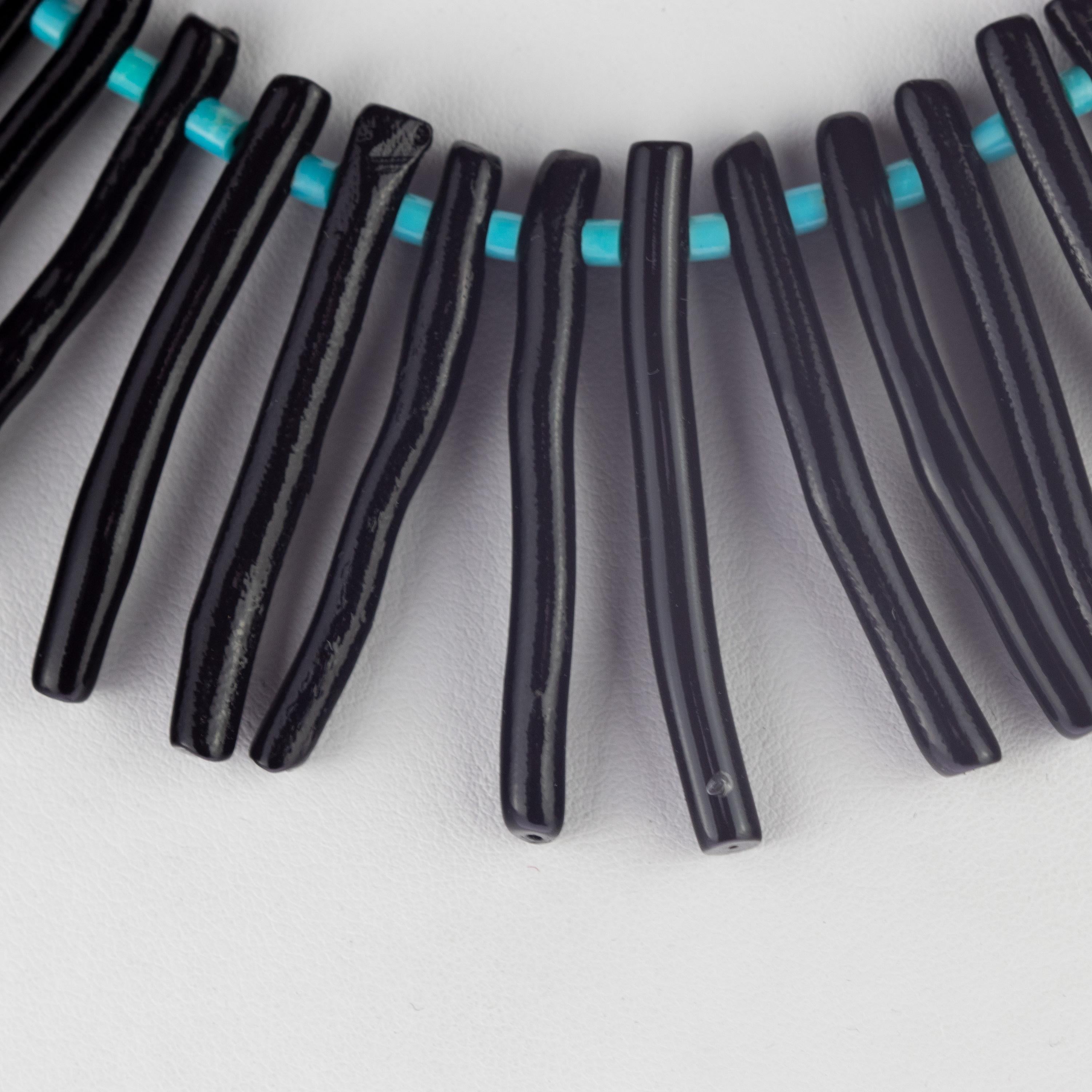 Intini Jewels Collier de perles bohème fait à la main avec branches d'agate et turquoise naturelle en vente 4