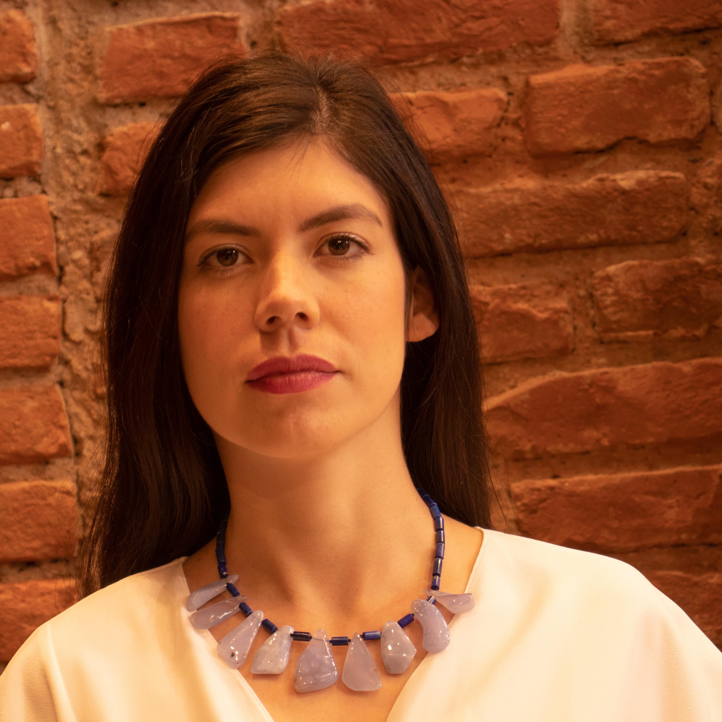 Collana in Lapislazzuli Calcedonio fatta a mano in Argento Tribale Guerriero Audace in vendita 4