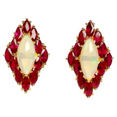 Opal with Ruby Earrings set in 18K Gold Settings