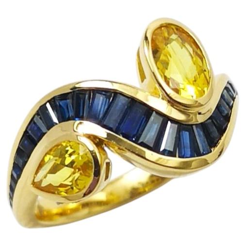 Yellow Sapphire and Blue Sapphire Ring set in 18K Gold Settings For Sale