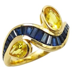 Anello con zaffiro giallo e zaffiro blu incastonato in montature in oro 18 carati