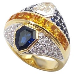 Blue Sapphire, Diamond with Yellow Sapphire, Blue Sapphire and Diamond Rings 18K