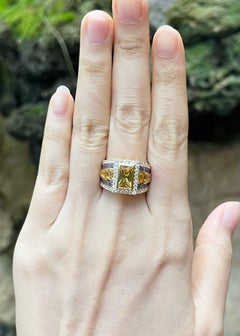 Yellow Sapphire with Blue Sapphire and Diamond Ring 18K Gold Settings