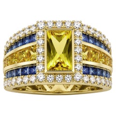Yellow Sapphire with Blue Sapphire and Diamond Ring 18K Gold Settings