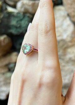 Green Tourmaline with Ruby Ring set in 18K Rose Gold Settings