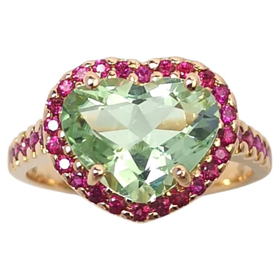 Green Tourmaline with Ruby Ring set in 18K Rose Gold Settings