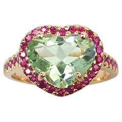 Green Tourmaline with Ruby Ring set in 18K Rose Gold Settings