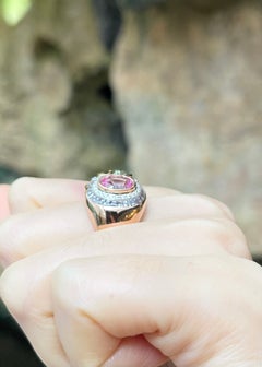 Pink Sapphire and Tsavorite with Blue Sapphire and Diamond Ring 18K Rose Gold