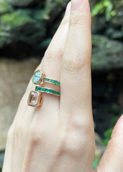 Morganite, Aquamarine and Emerald Ring set in 18K Rose Gold Settings