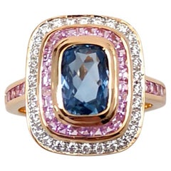 Unheated Blue Sapphire with Pink Sapphire and Diamond set in Ring 18K Rose Gold