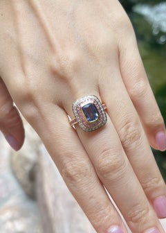 Unheated Blue Sapphire with Pink Sapphire and Diamond set in Ring 18K Rose Gold