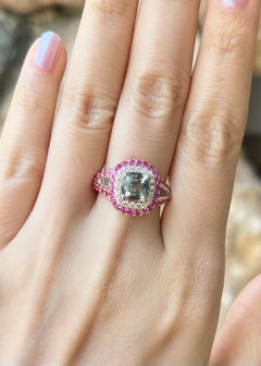 Unheated Green Sapphire with Pink Sapphire and Diamond Ring 18K Rose Gold