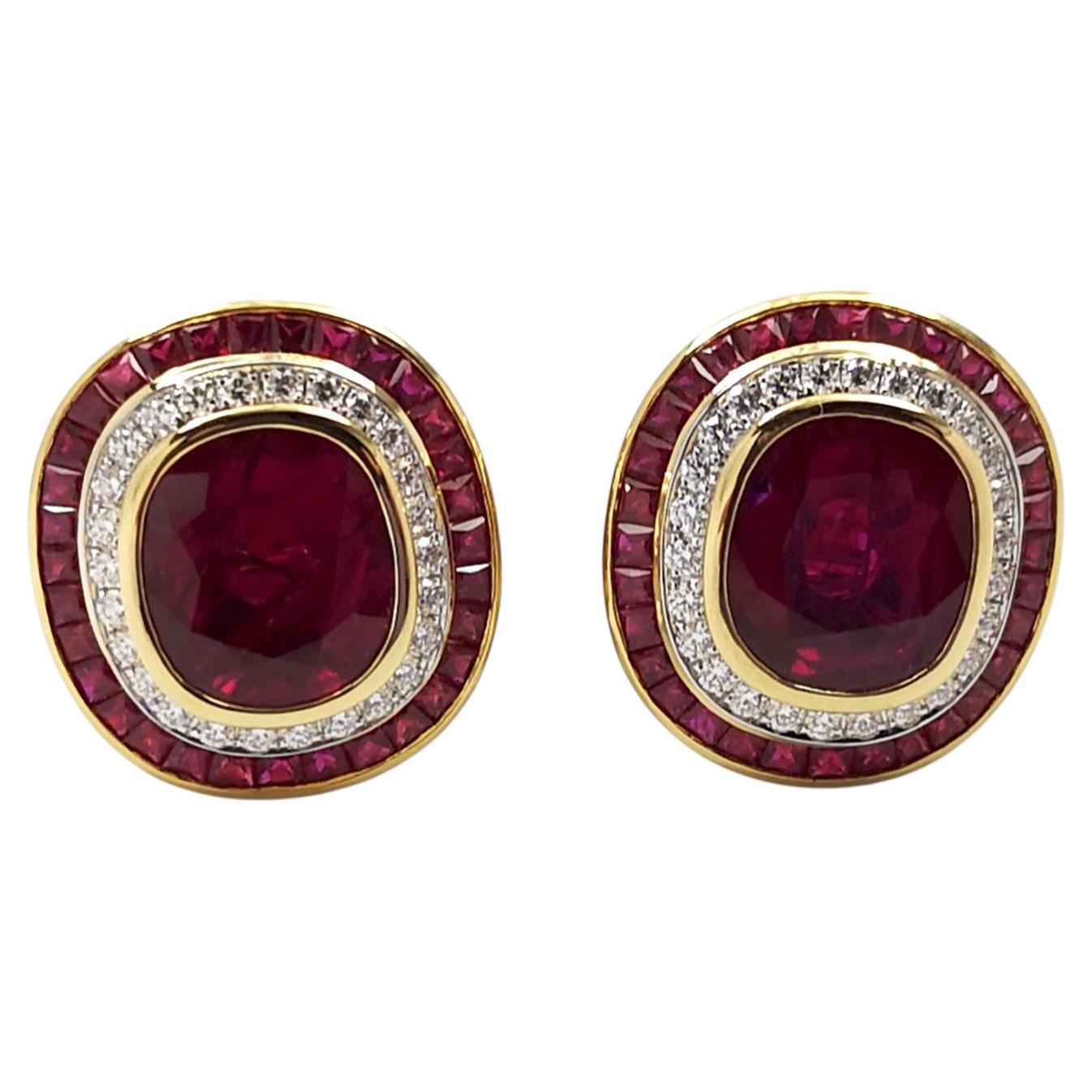 Ruby with Diamond and Ruby Earrings set in 18K Gold Settings