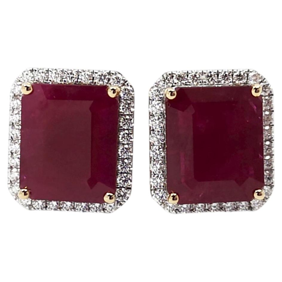Ruby with Diamond Earrings set in 18K Gold Settings