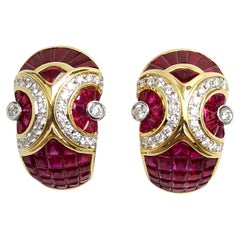 Rubin-Ohrringe mit Diamanten in 18 Karat Gold gefasst