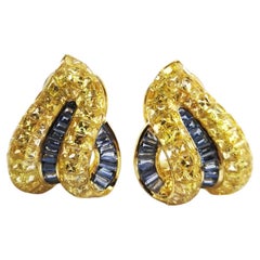 Yellow Sapphire and Blue Sapphire Earrings set in 18K Gold Settings